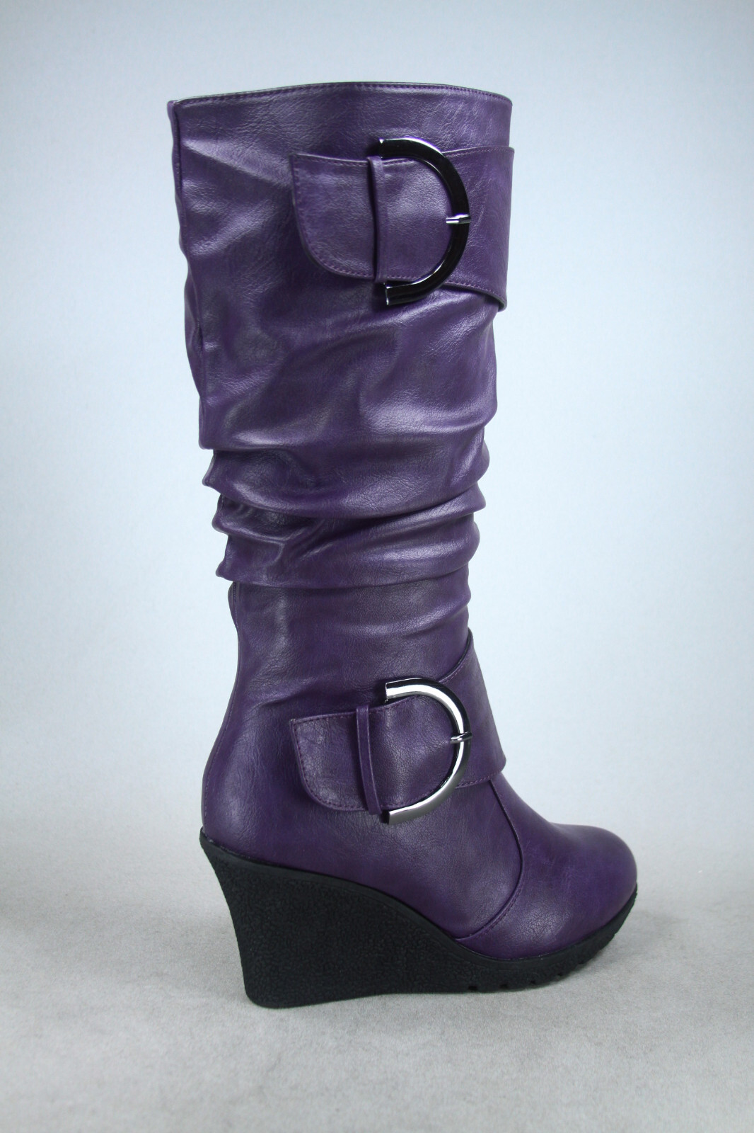 NEW Women’s Buckle Zipper Wedge Mid-Calf Knee High Zip Winter Boots Shoes