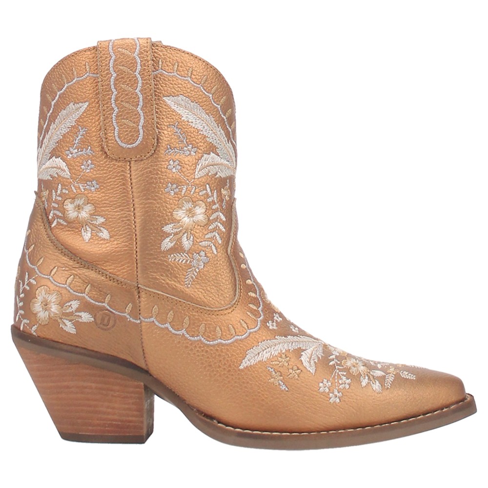 Dingo Primrose Floral Embroidered Metallic Pull On Snip Toe Cowboy Booties Women