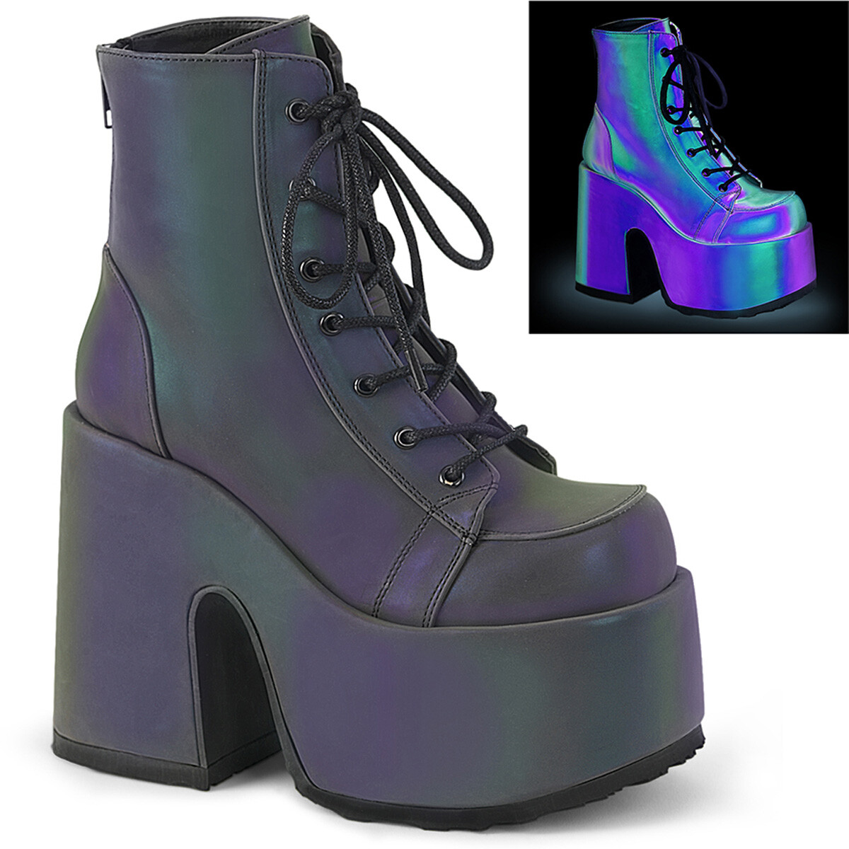 DEMONIA CAMEL-203 Women’s 5″ Chunky Heel Green Platform Lace-Up Ankle Boot Shoes
