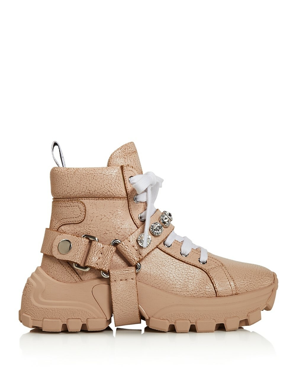 Miu Miu 263175 Womens Monstar Crystal Embellished Hiking Boots Cipria Size 39 M