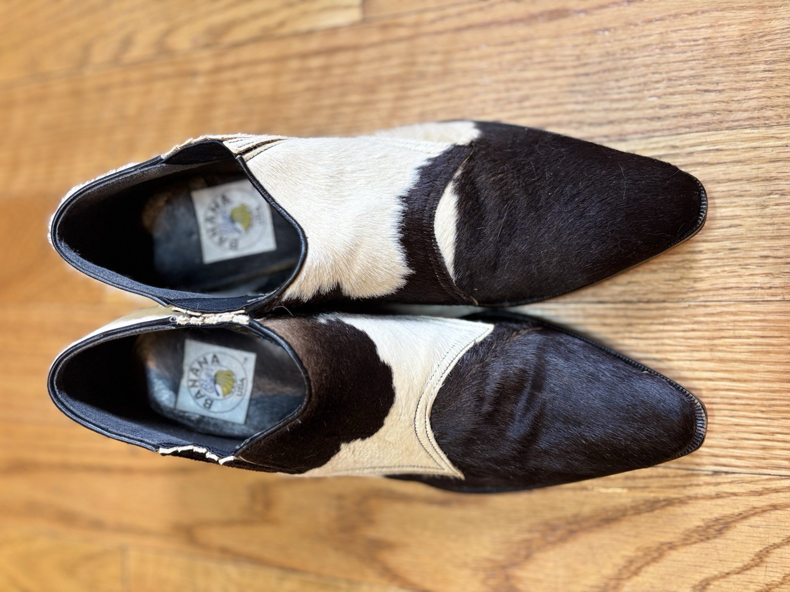 Banana Blues USA Cowhide Cow Fur Pattern Ankle Boots Booties 1”Heel W Size 10