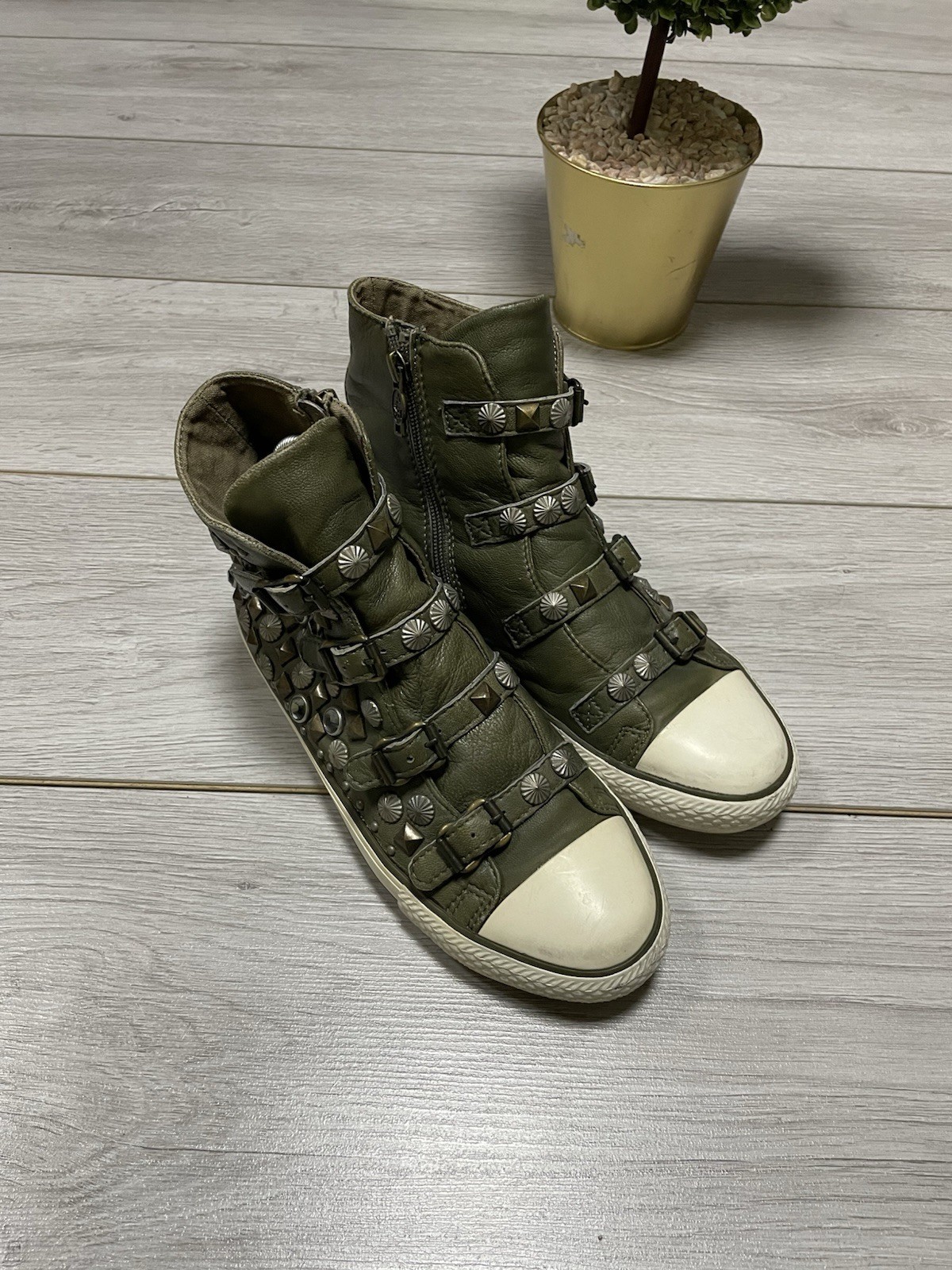 ASH Studded Leather Metallic Inserts Sneakers Boots Zip Shoes 39 Size