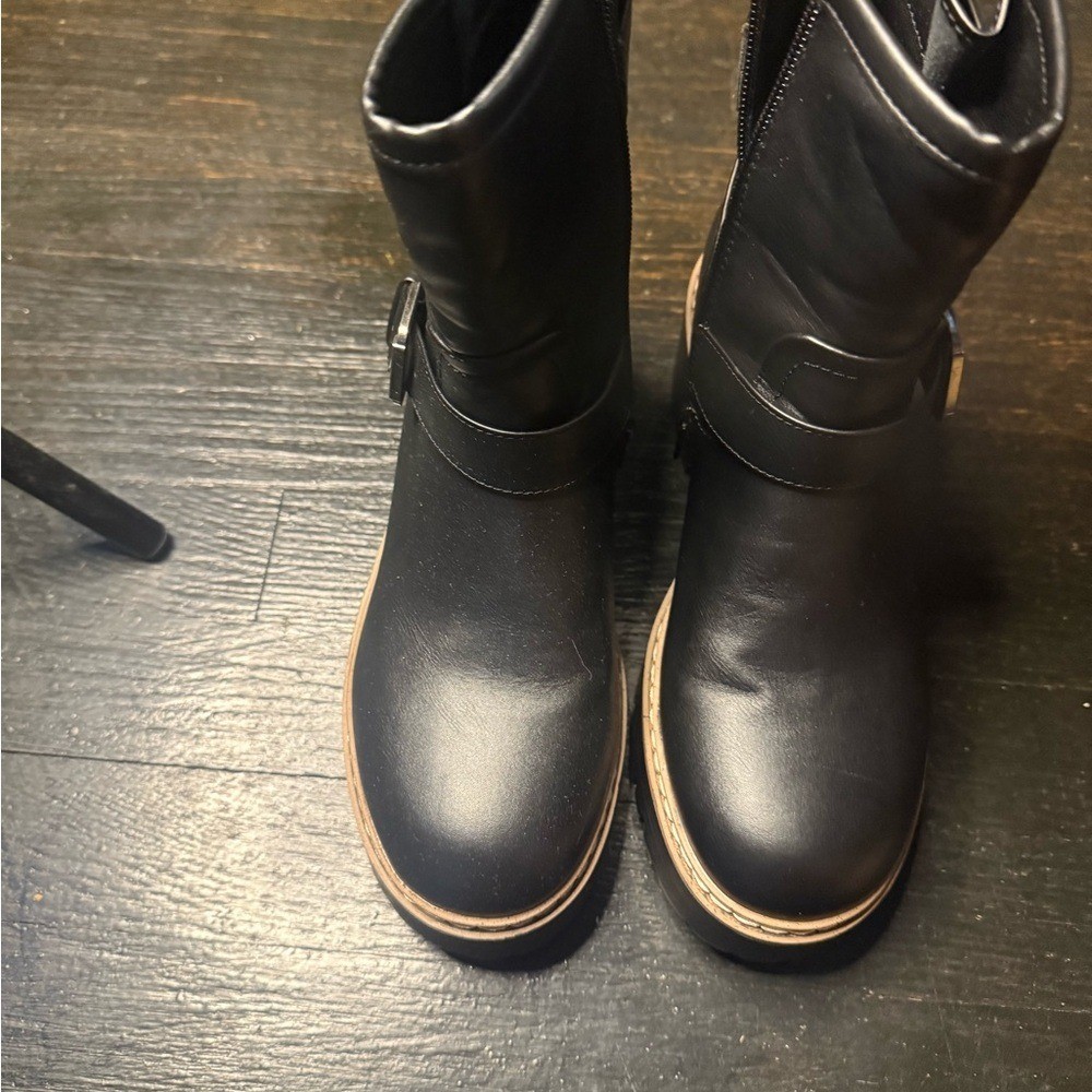 Espirit Black combat leather Boots with Tan Sole Grunge Goth size 8