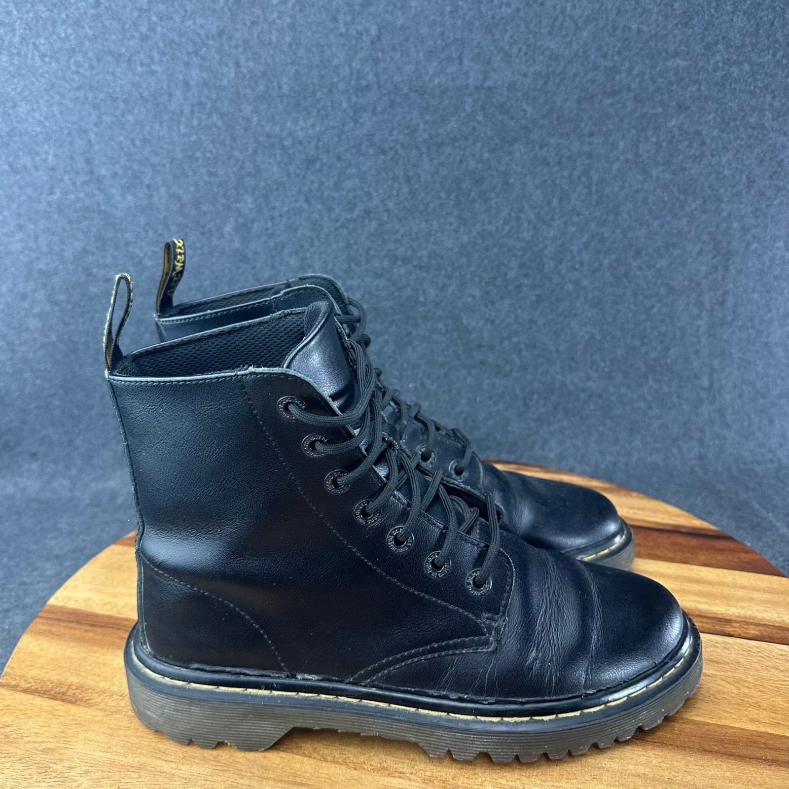 Dr. Martens Luana Black Leather Combat Boots Womens 8 Lace Up Ankle Lug Sole