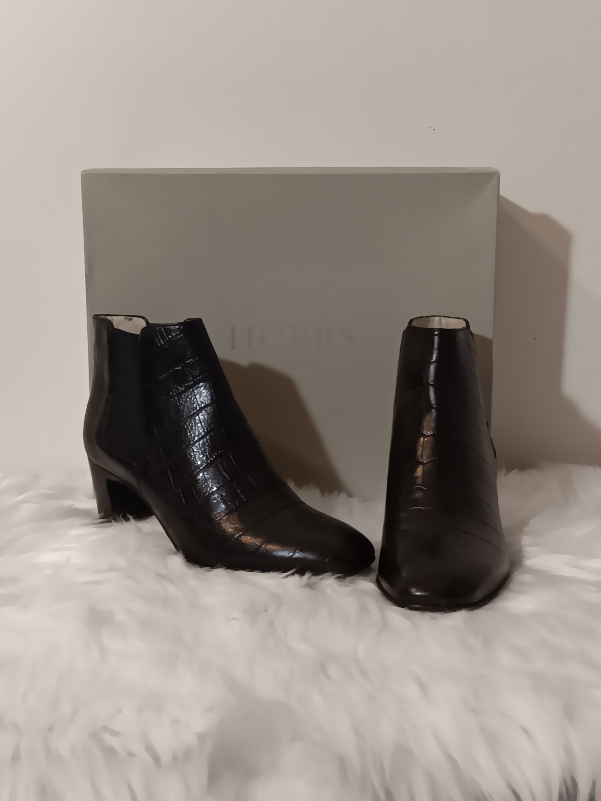 Hobbs London Womens Petra Ankle Boot Crocodile Print Black Us 5