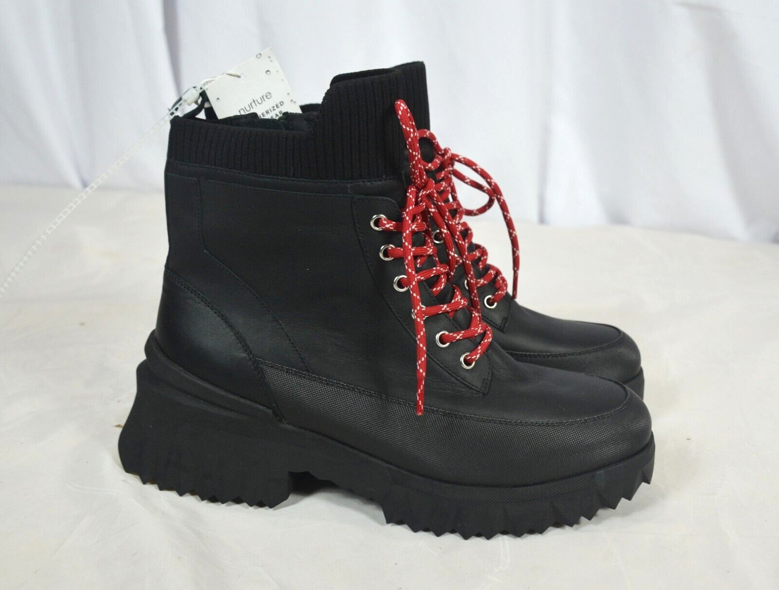 New Nurture Whitney 8M 8 Water Resistant Leather Lace-Up Lug Sole Platform Boots