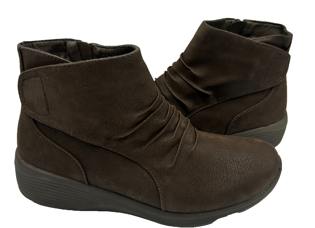 Skechers Women’s Arya Fresher Trick Wedge Zip Up Ankle Boots Brown Size:6.5 79P