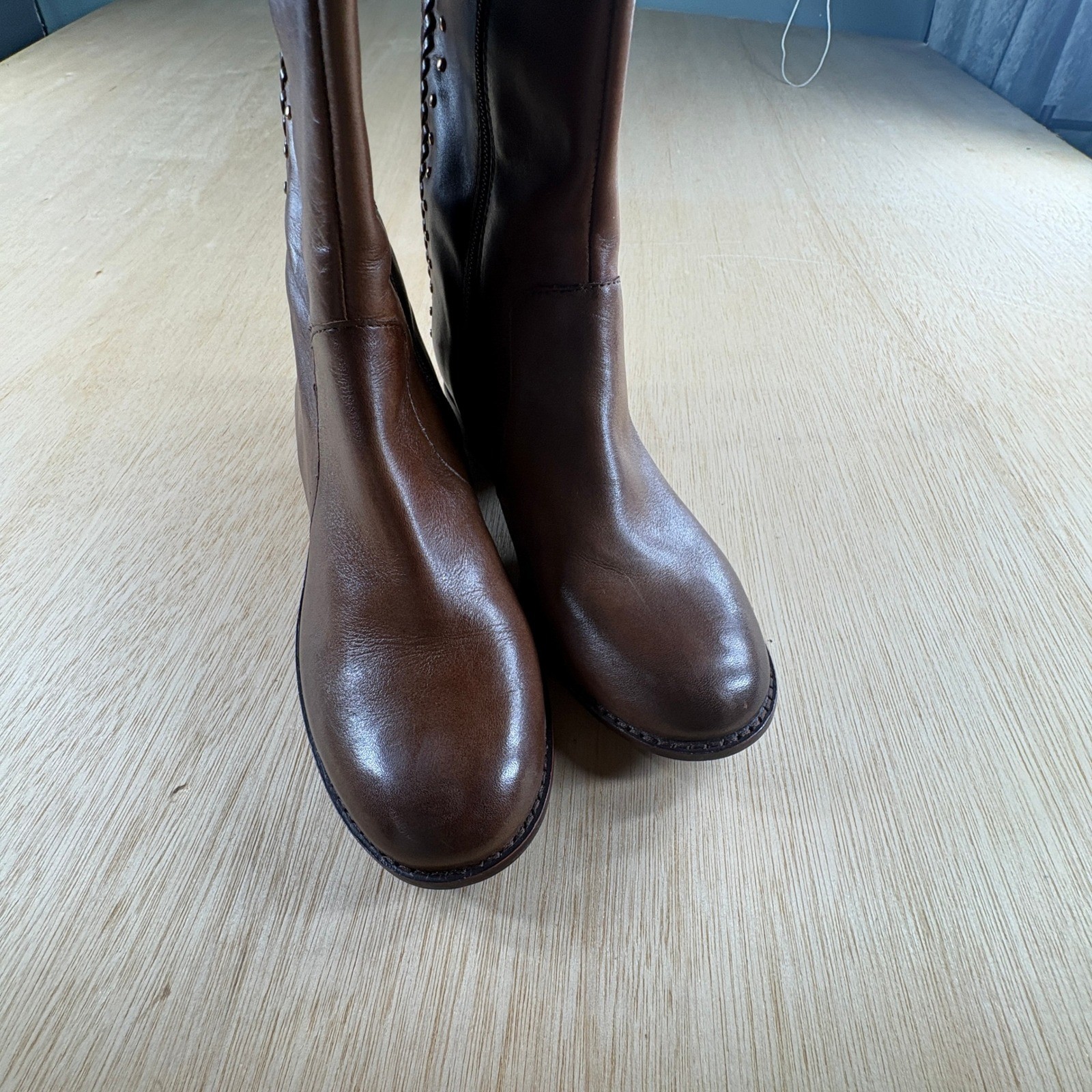 Antonio Melani Womens Brown Leather Tall Riding Boots Braided Studded Size 5.5M