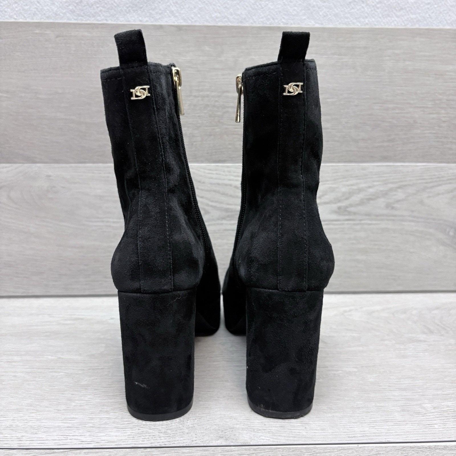 Dune London Platform Boots Oona Black Suede Side Zip Ankle Boots Size EU 39
