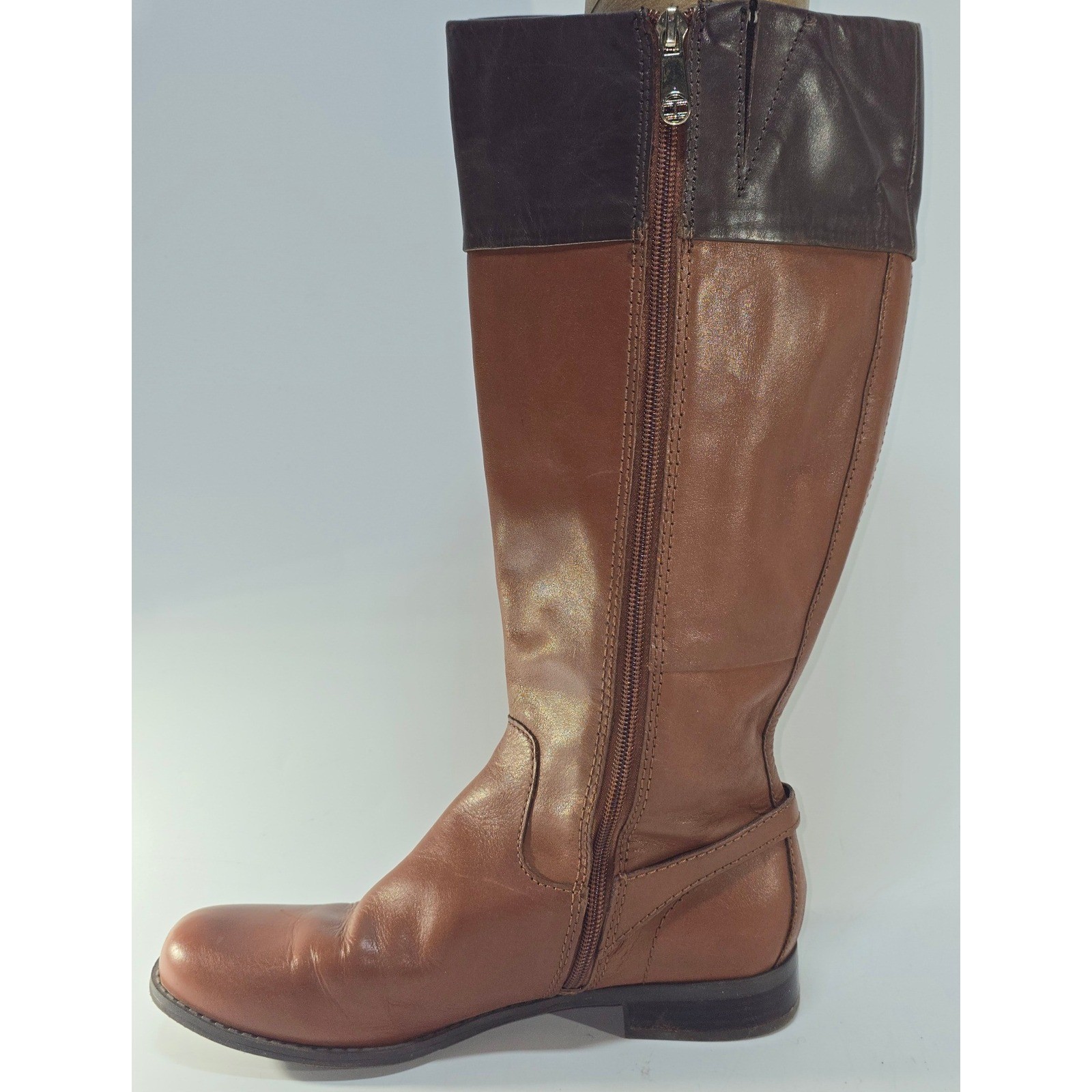 Tommy Hilfiger Womens Two Tone Leather Riding Boots Brown Cognac Size 7M