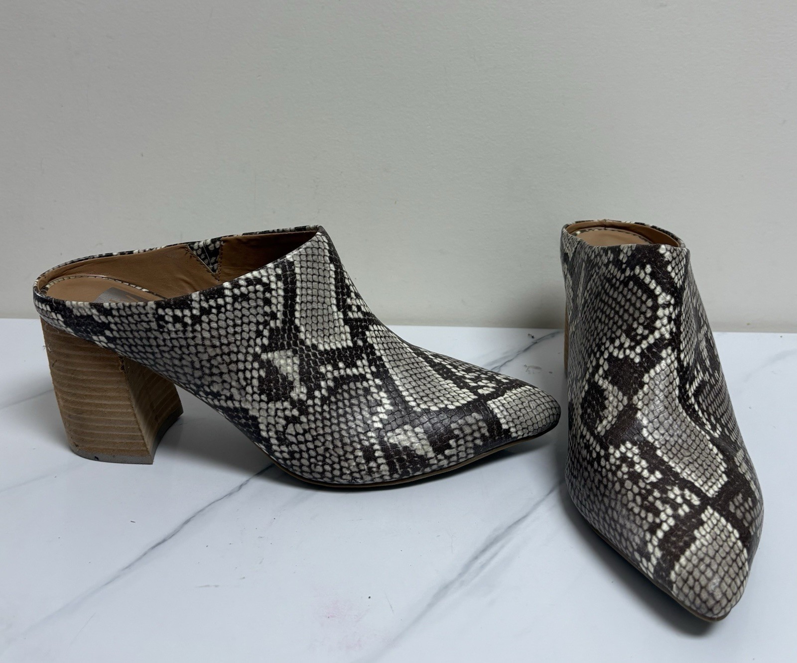 Dolce Vita DV Ravyn Snakeskin Mule Booties Womens 9.5 Block Heel Slip On Shoes