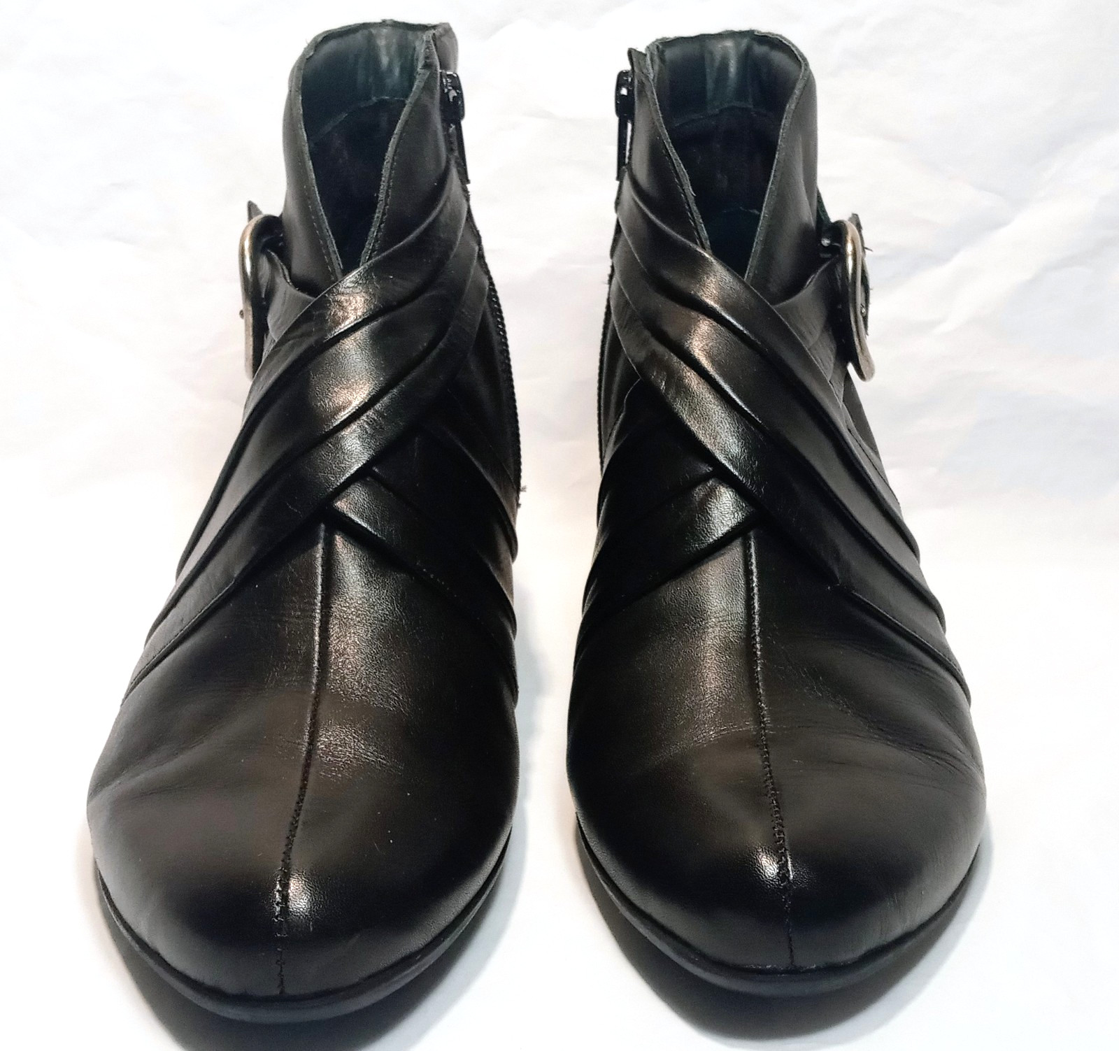 Pikolinos Black Leather Ankle Boots 42 (11 US) Buckle Zip Wedge Heel Spain Made