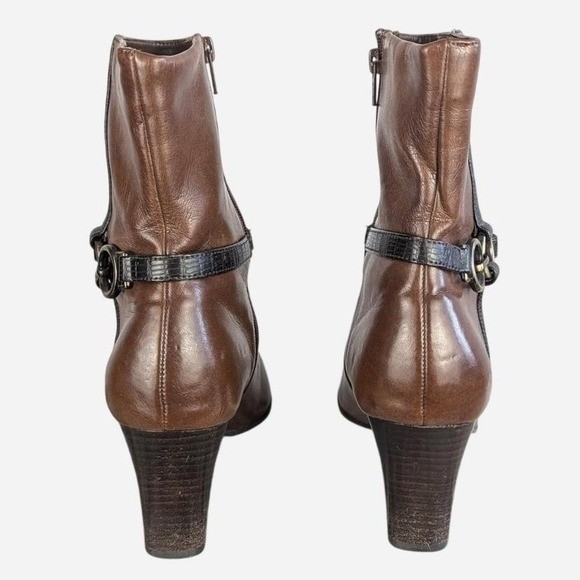 Vintage 90s Liz Claiborne Cecil Horsebit Harness Heel Ankle Boot Brown 6.5
