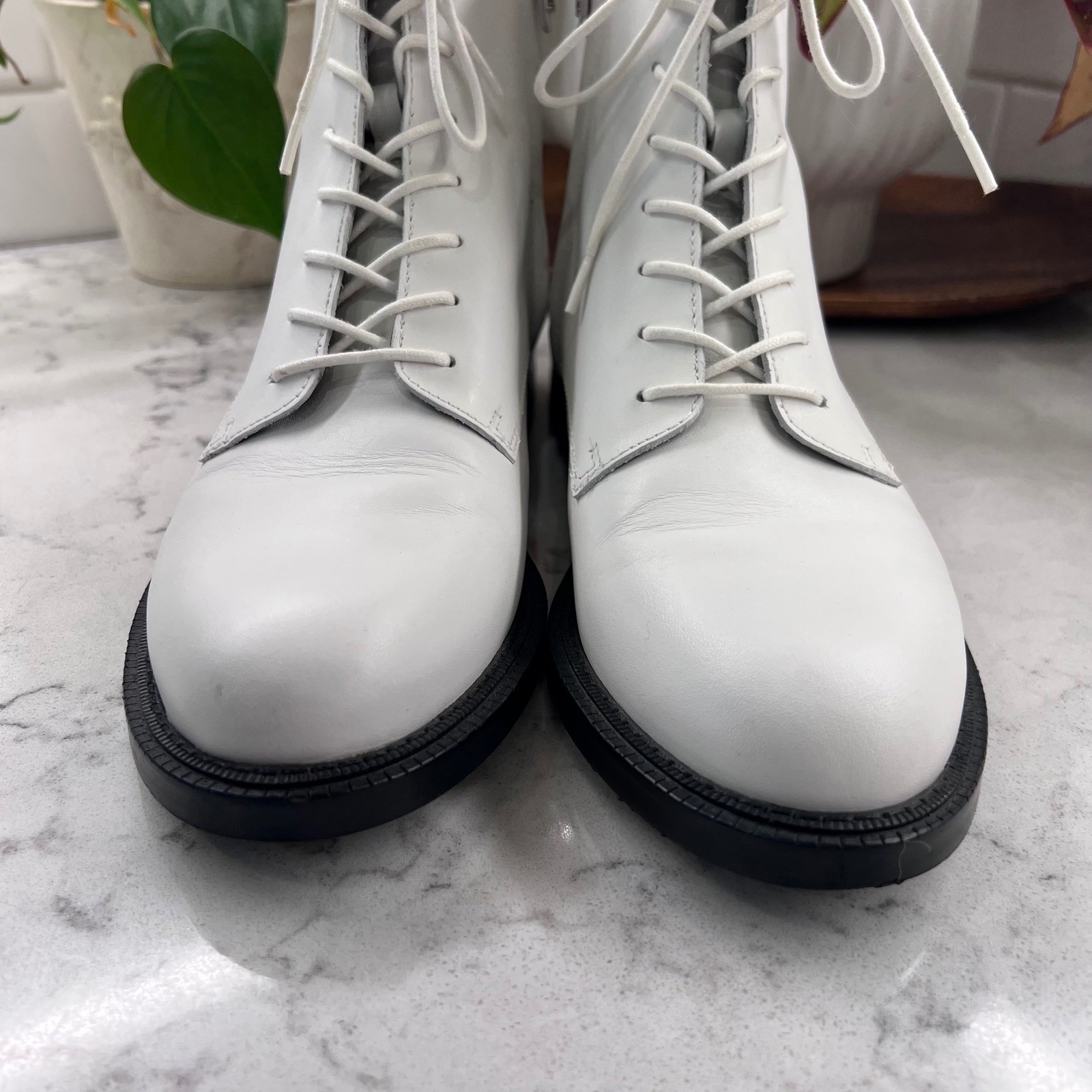 Sam Edelman Nina White Leather Lace Up Side Zip Combat Boots Womens 9M 39
