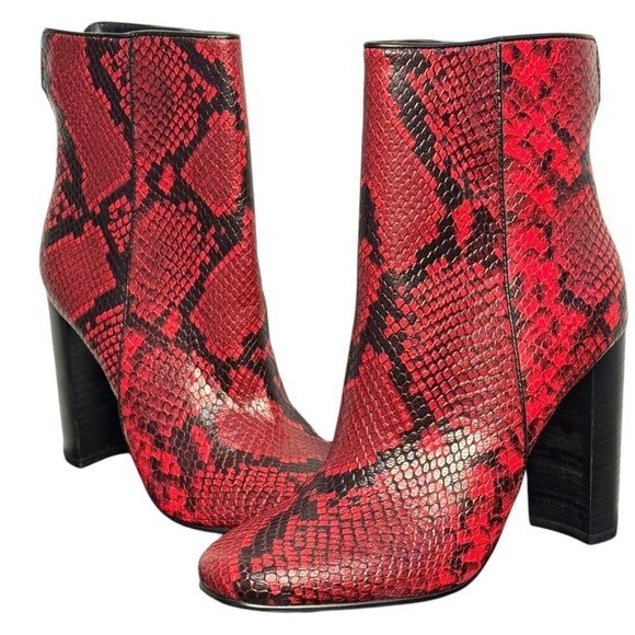 AQUA Soren Block Heel Booties in Red Snakeskin NIB Size 7
