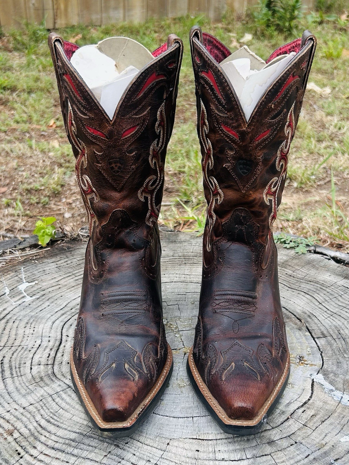 Women’s Leather Boots size 8 B Filigree Fire Toe Inlay all Leather