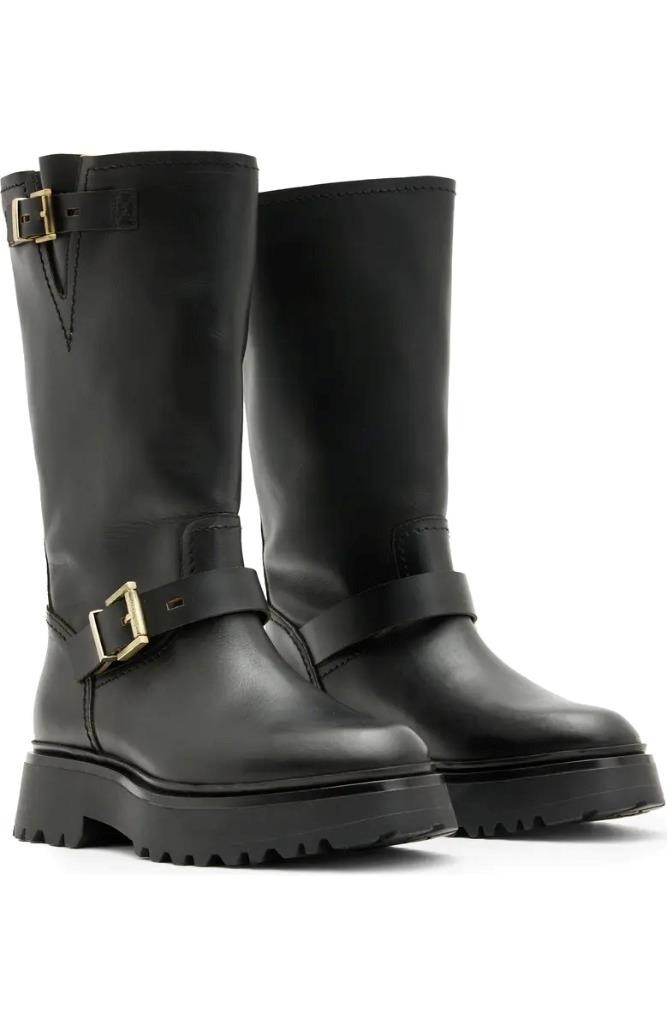 $429 – ALLSAINTS Marisa Leather Biker Boot in Black Size 9