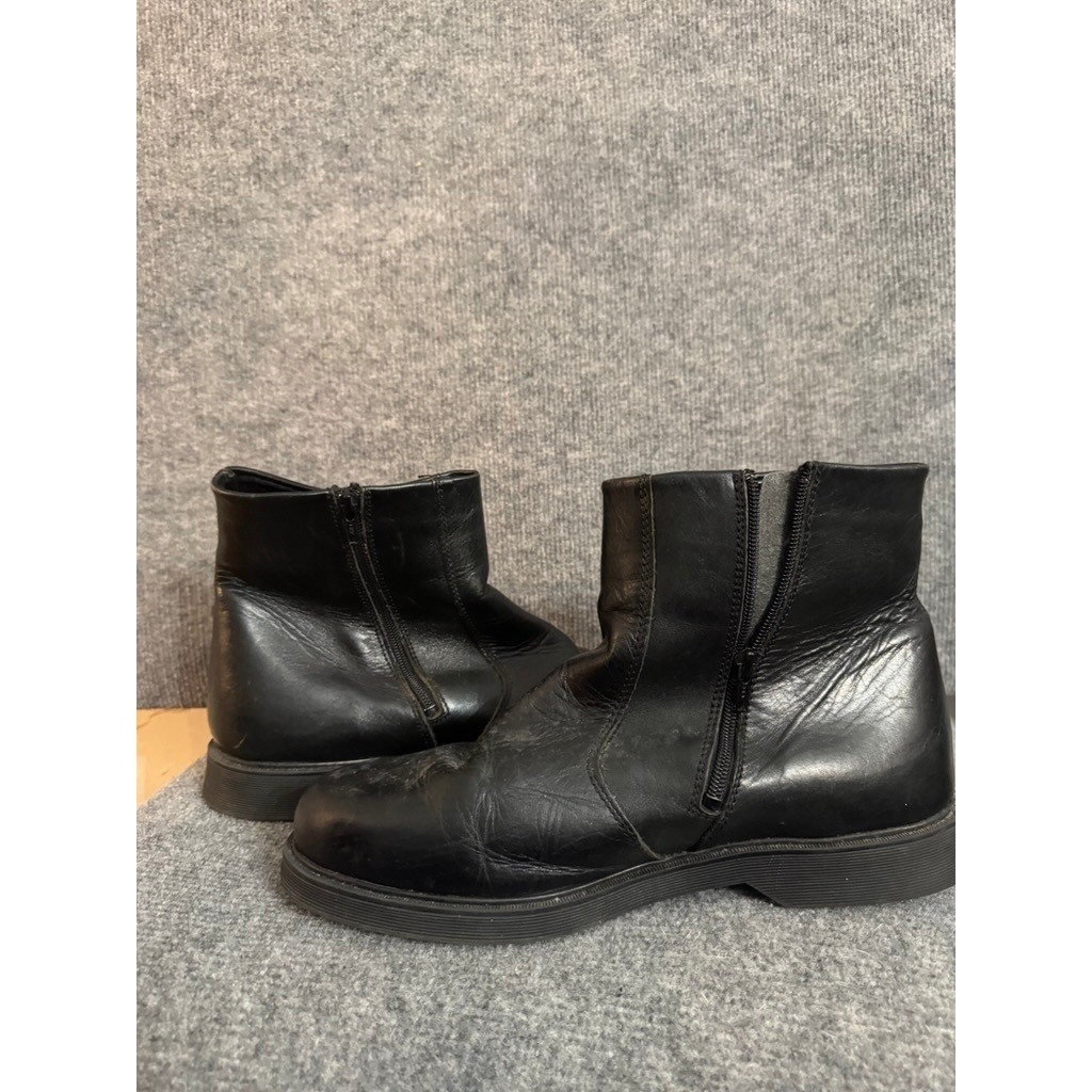 Black Leather Shearling Lined Zip Up Ankle Boots Round Toe Flat Winter Shoes 46