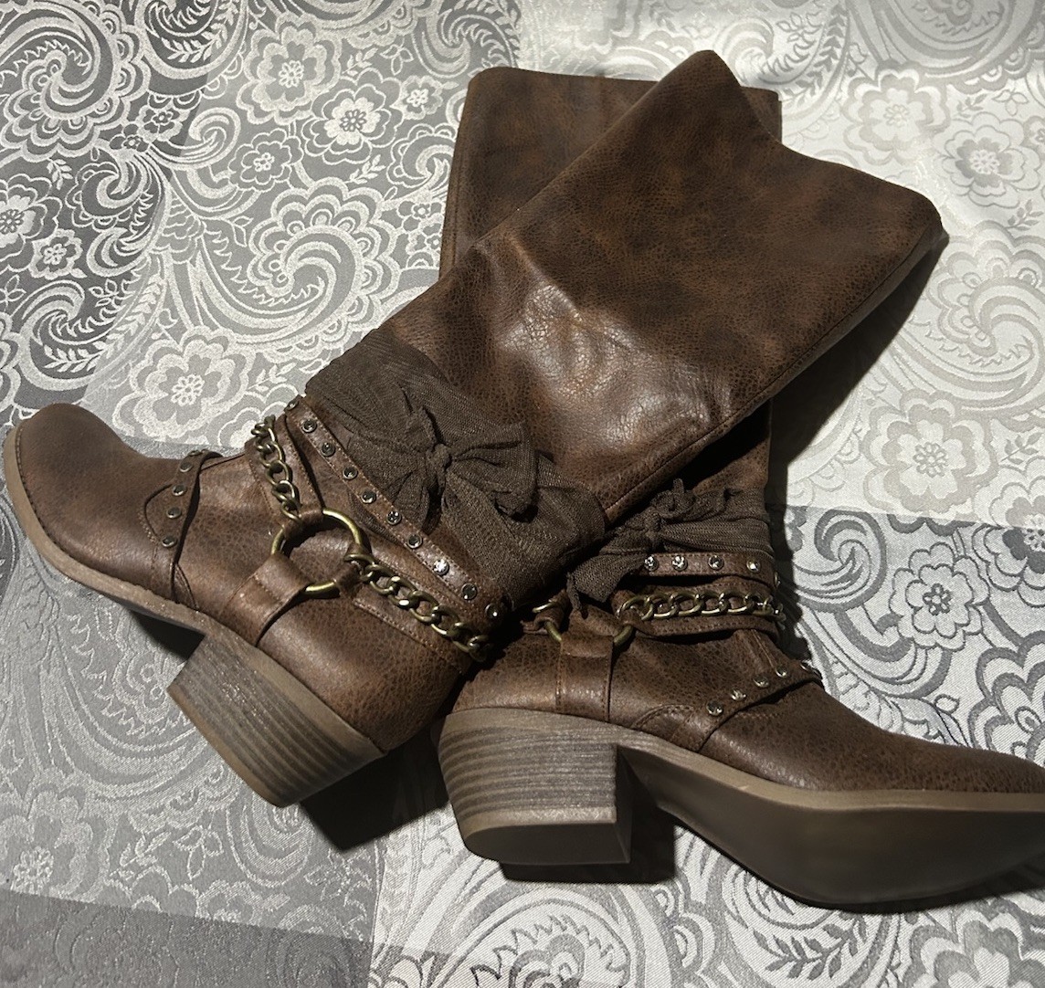 Girls Size 8 Brown Boots Country Western, Embellished, NIB
