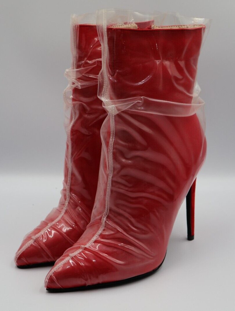 Bootie Stiletto Heels Pull On Pointed Toe Zipper PU-Leather Formal Fashion