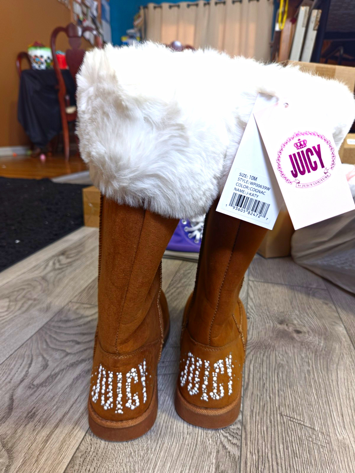 Juicy Couture J-Katy Faux Suede Snow Boots Faux Fur Lined Brown/White 10M