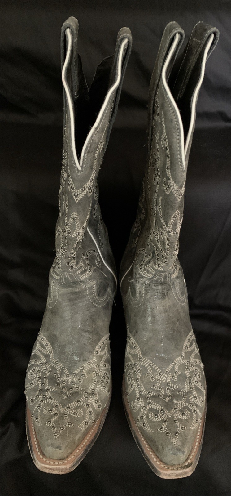 JB Dillon Women’s 8 Cowgirl Boots Gray With Embroidery & Studs In Silver