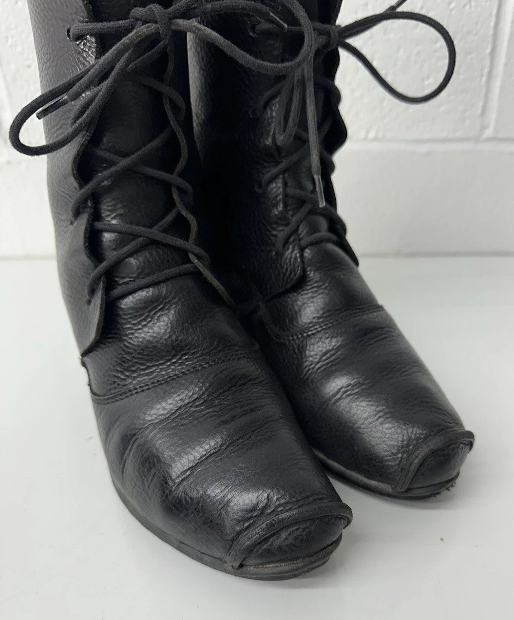 TRIPPEN Germany Women’s Medieval Black Leather Platform Boots Sz EU 39 US 8-8.5
