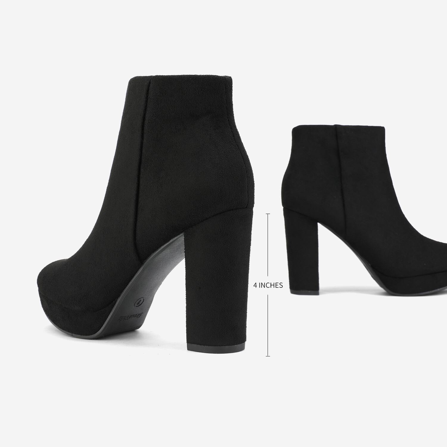 Women Chunky Block High Heel Boots Round Toe Side Zipper Ankle Boots