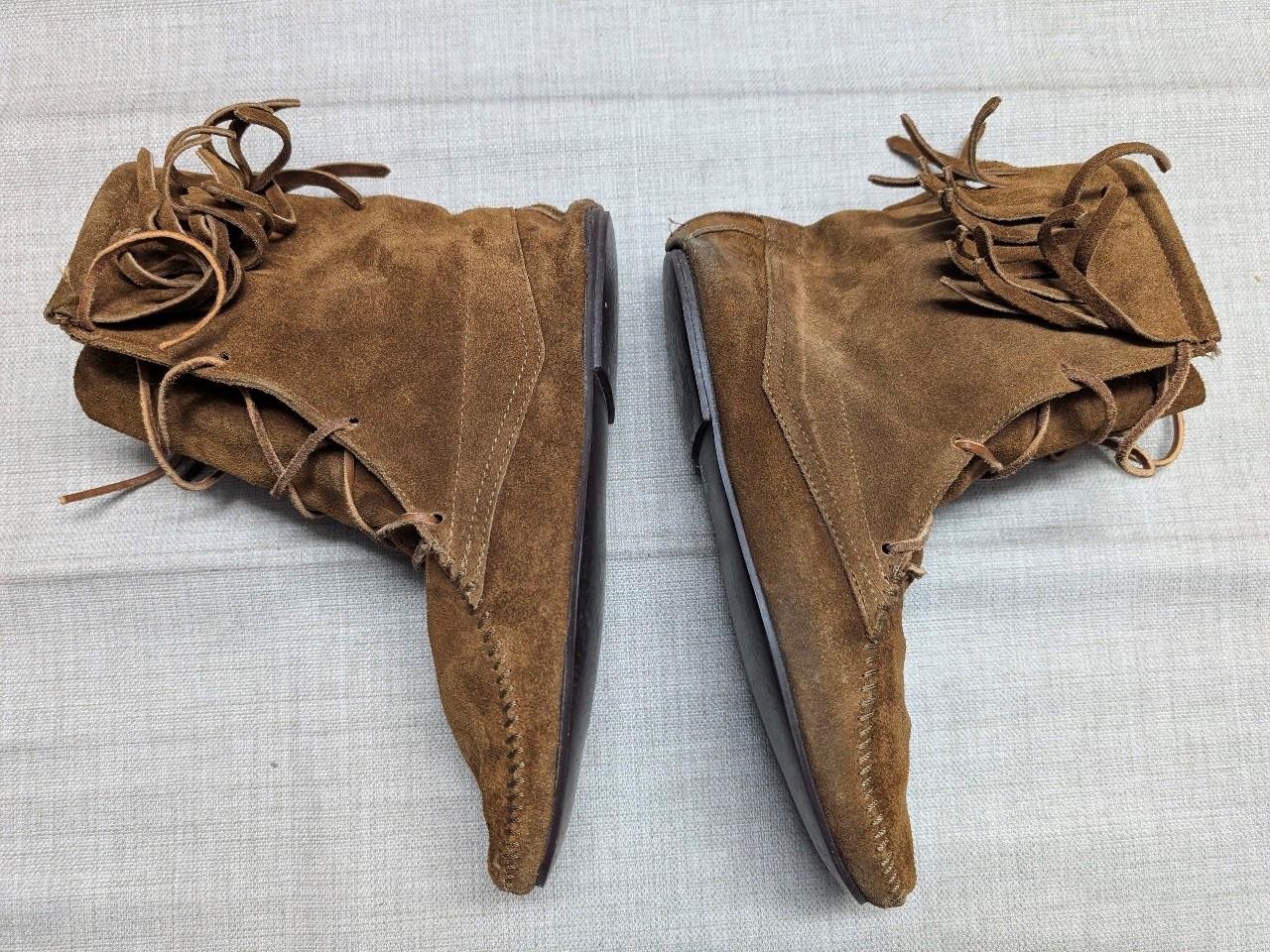vintage MINNETONKA MOCCASINS leather boots 9 brown NATIVE AMERICAN indian