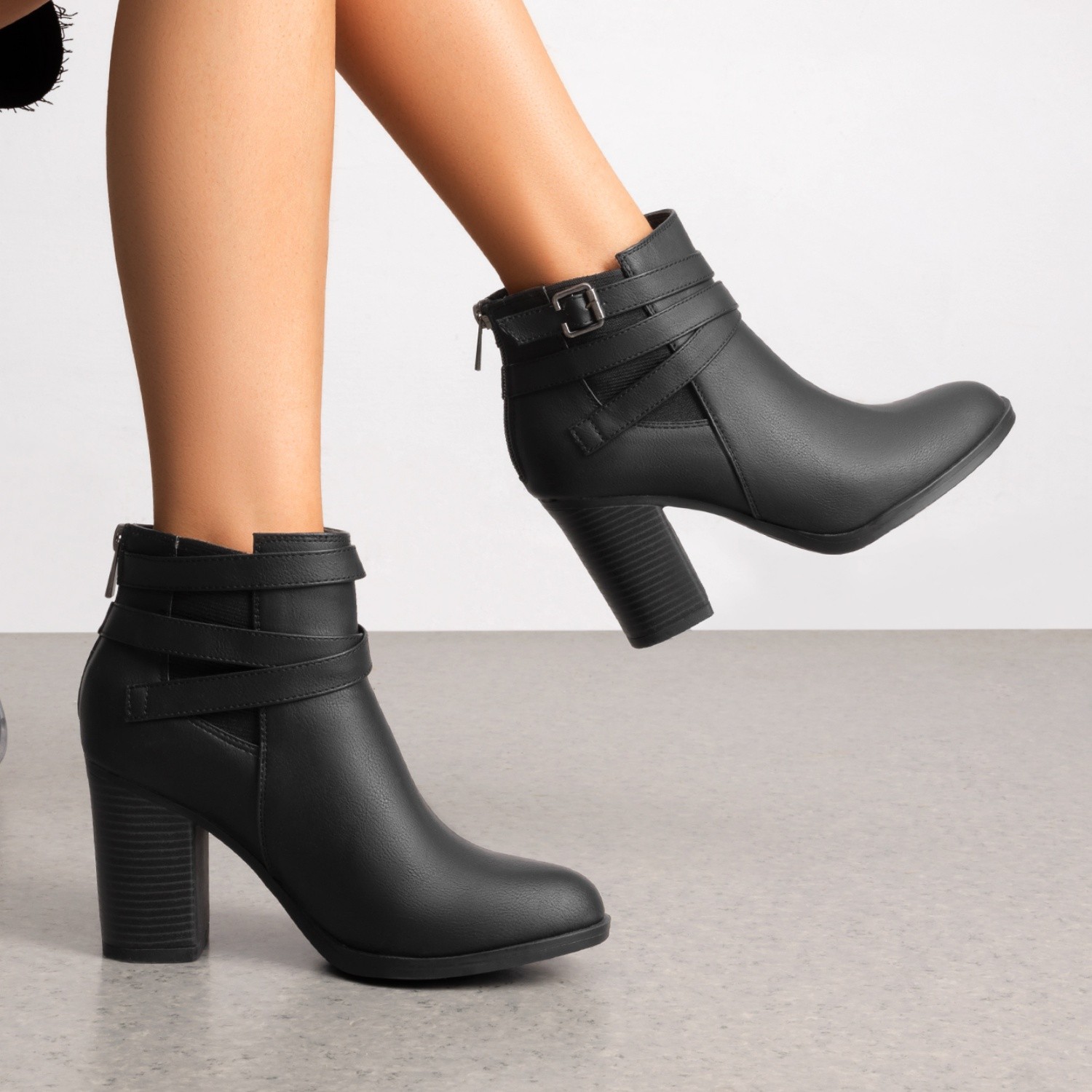 Women Block Heel Ankle Boots Comfortable Almond Toe Back Zipper Booties