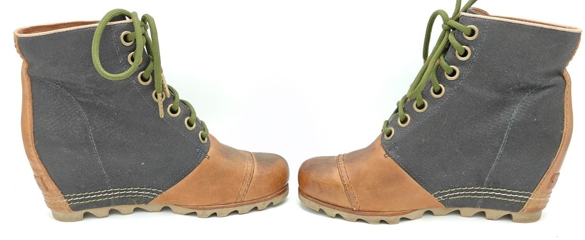 Sorel PDX Boots Womens 8 Lexie Canvas & Brown Leather Hidden Heel Wedge Shoes