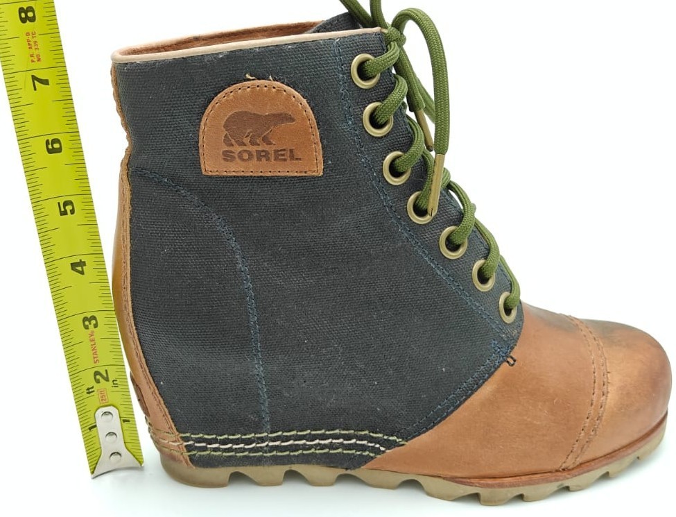 Sorel PDX Boots Womens 8 Lexie Canvas & Brown Leather Hidden Heel Wedge Shoes