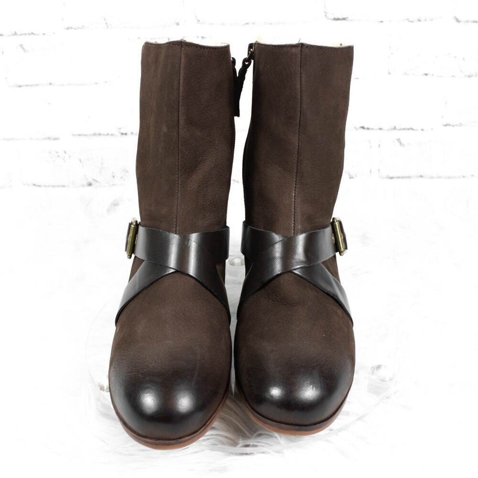 Softwalk Brown Ankle Boots Booties Size 9 Rayne Comfort Suede Faux Shearling