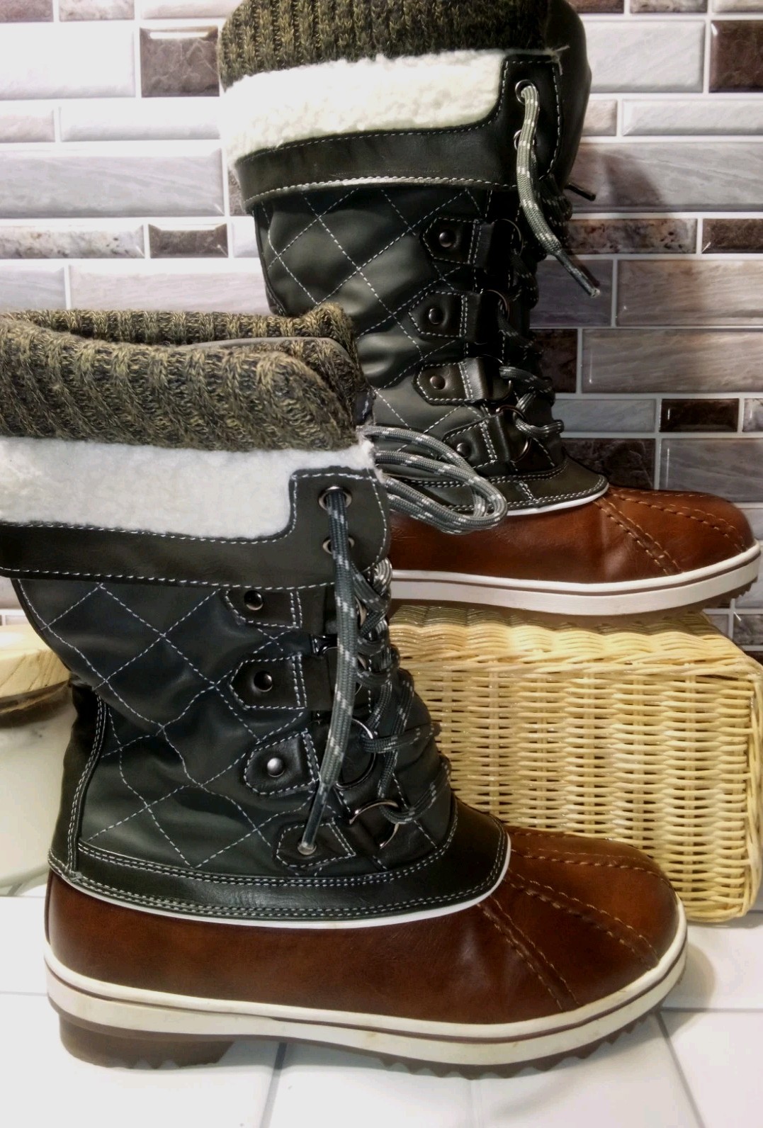 Size 6- Dream Paris Womens Monte02 Insulated Waterproof Winter Boots Gray Argyle