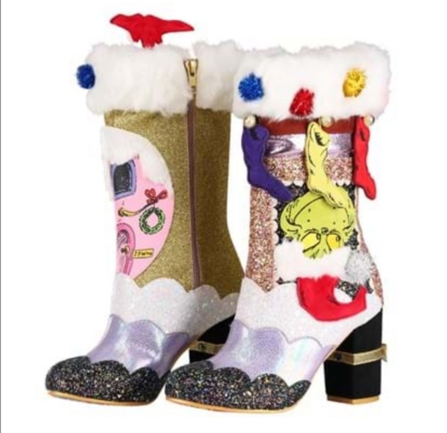 Irregular Choice Here For The Presents Grinch Christmas Boots sz 41 EU 10-10.5US
