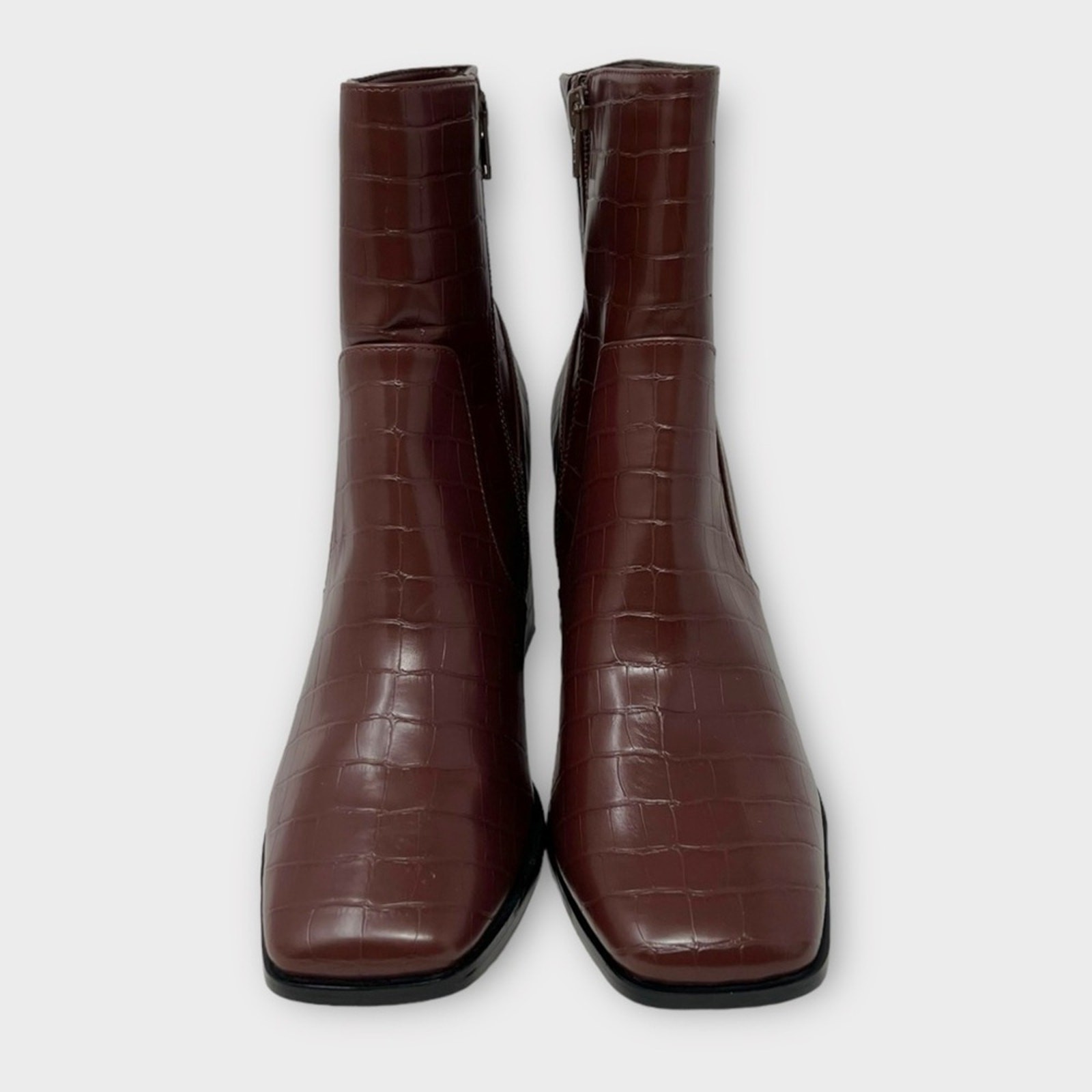 Lisa Vicky Craze Faux Leather Croc Embossed Square Toe Bootie Size 10