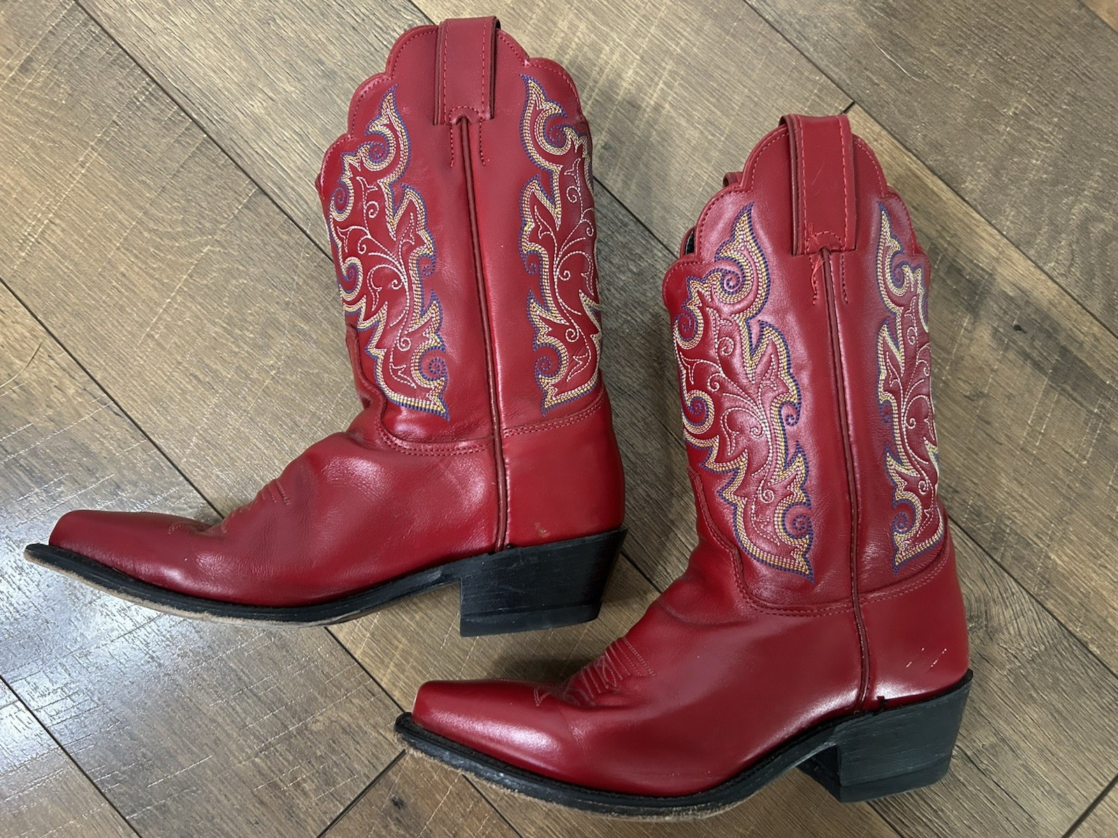 Women’s Vintage Justin Red Leather Cowboy Boots Western Style Size 6 USA