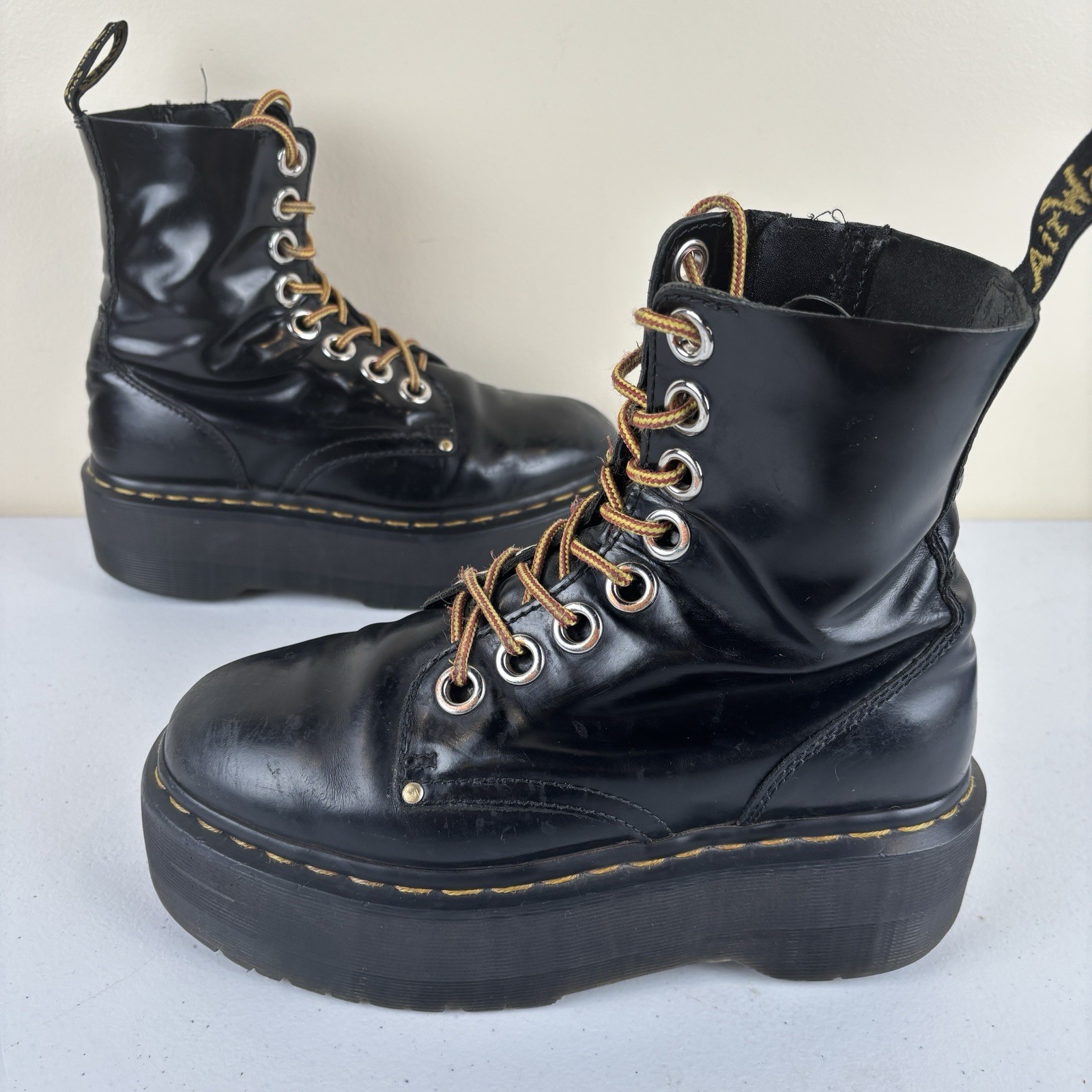 Dr Martens Jadon Max Boots Womens Size 7 Black Leather Platform Lace Up Side Zip