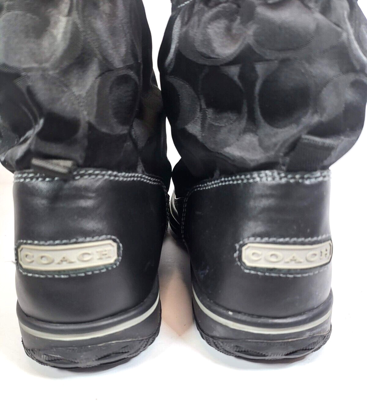 Coach Women’s Black Winter Snow Boots 7.5 Shaine Lined Nylon Leather Logo