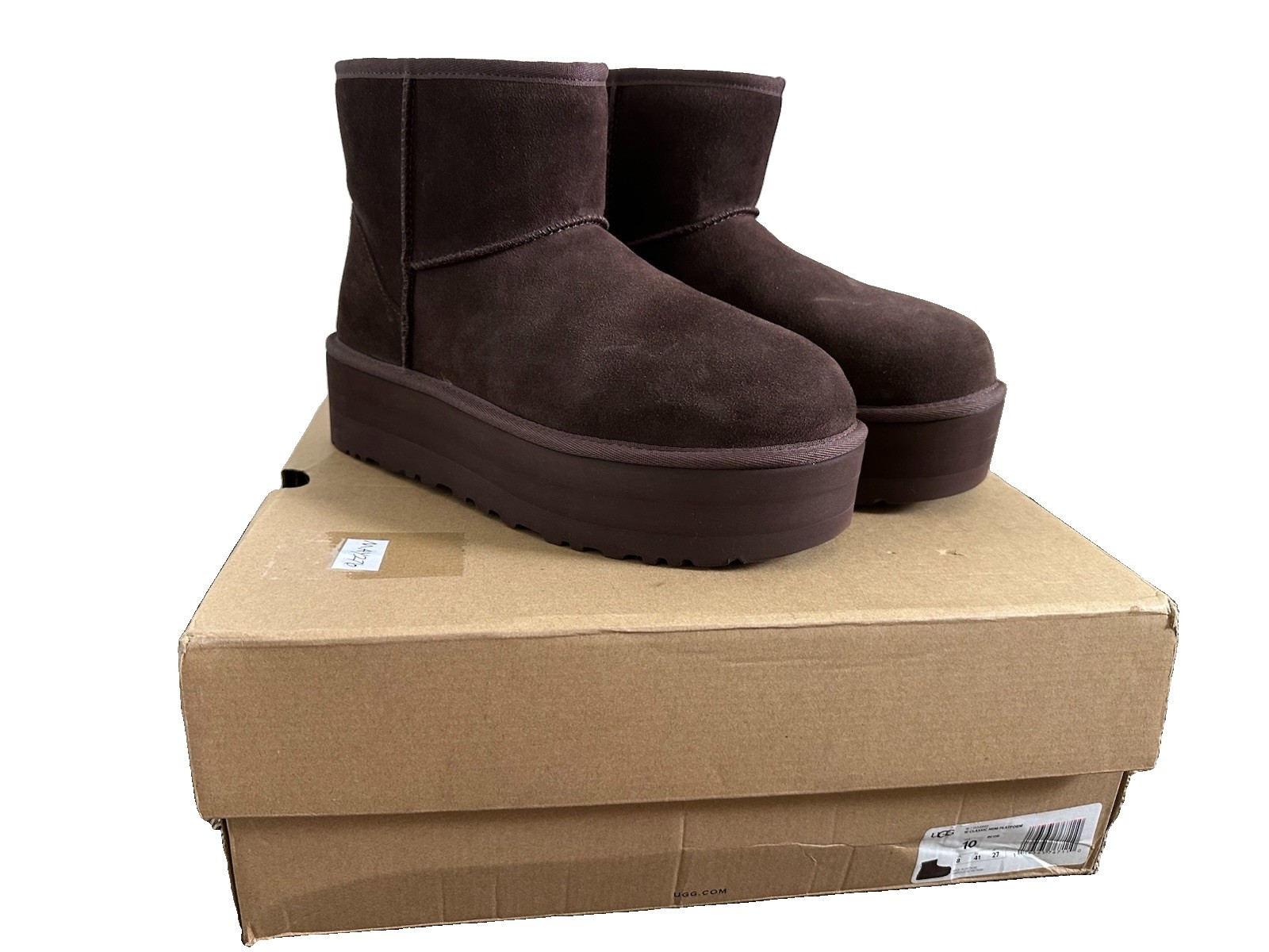 UGG Classic Ultra Mini Platform Brown Suede Pull-On Ankle Boots Logo US 10