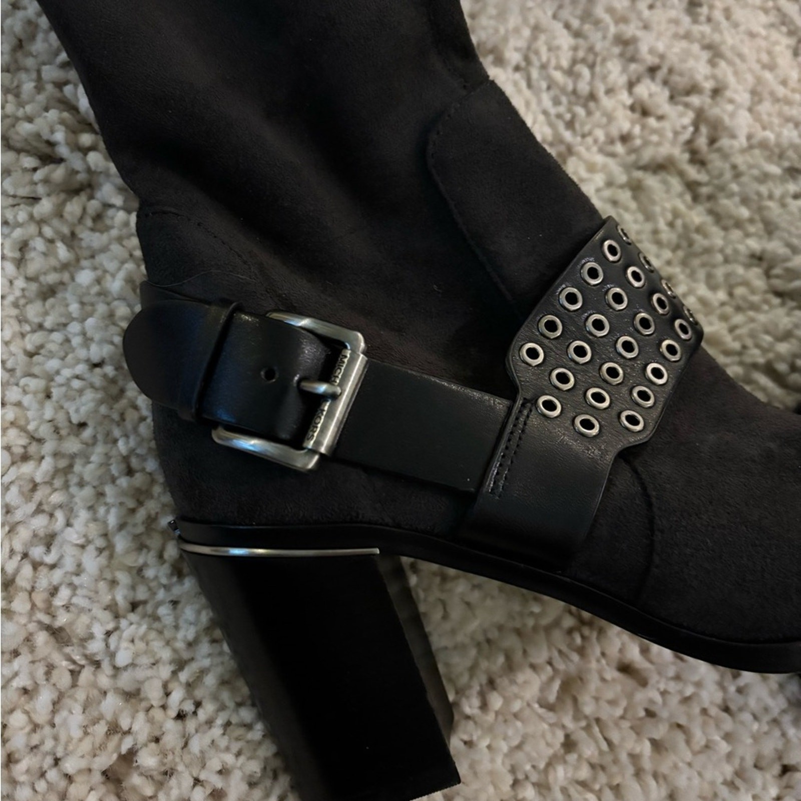 Michael Kors Stretch Suede Nadine Charcoal Tall Heeled Boots Size 6