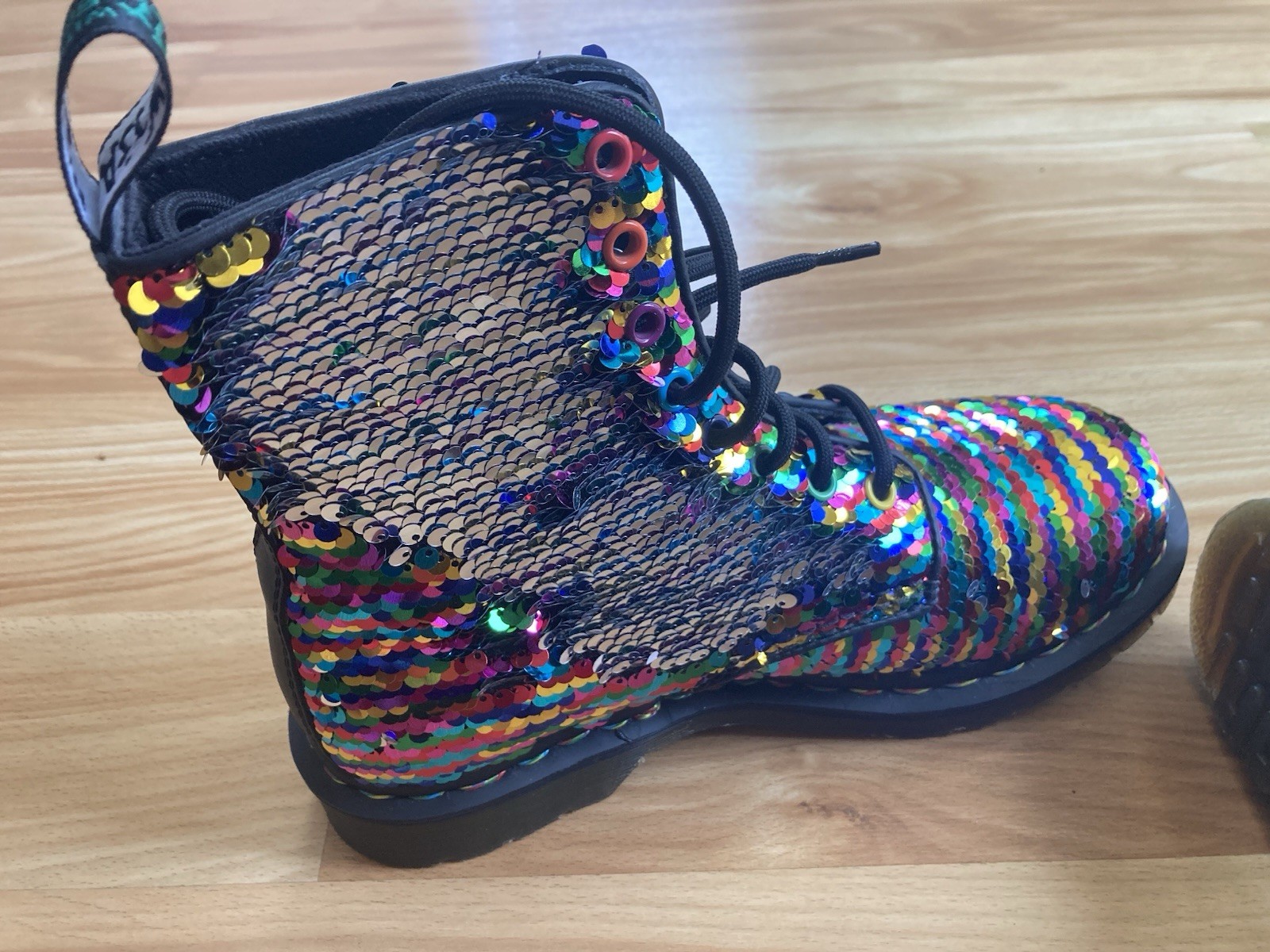 Dr. Martens Women’s 1460 Pascal Sequin Rainbow+Silver Boots – US: 7