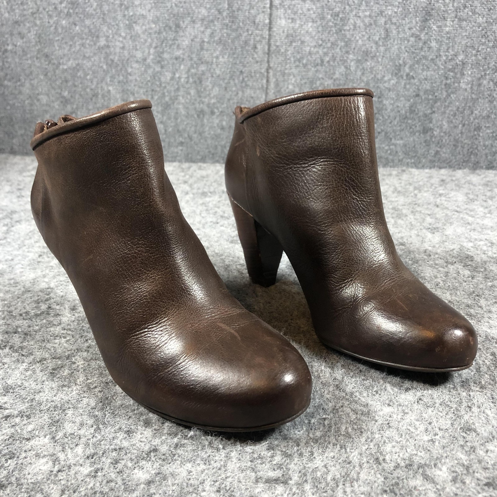 Hive & Honey Ankle Boots Womens 9 Brown Leather Back Zip Block Heel Booties