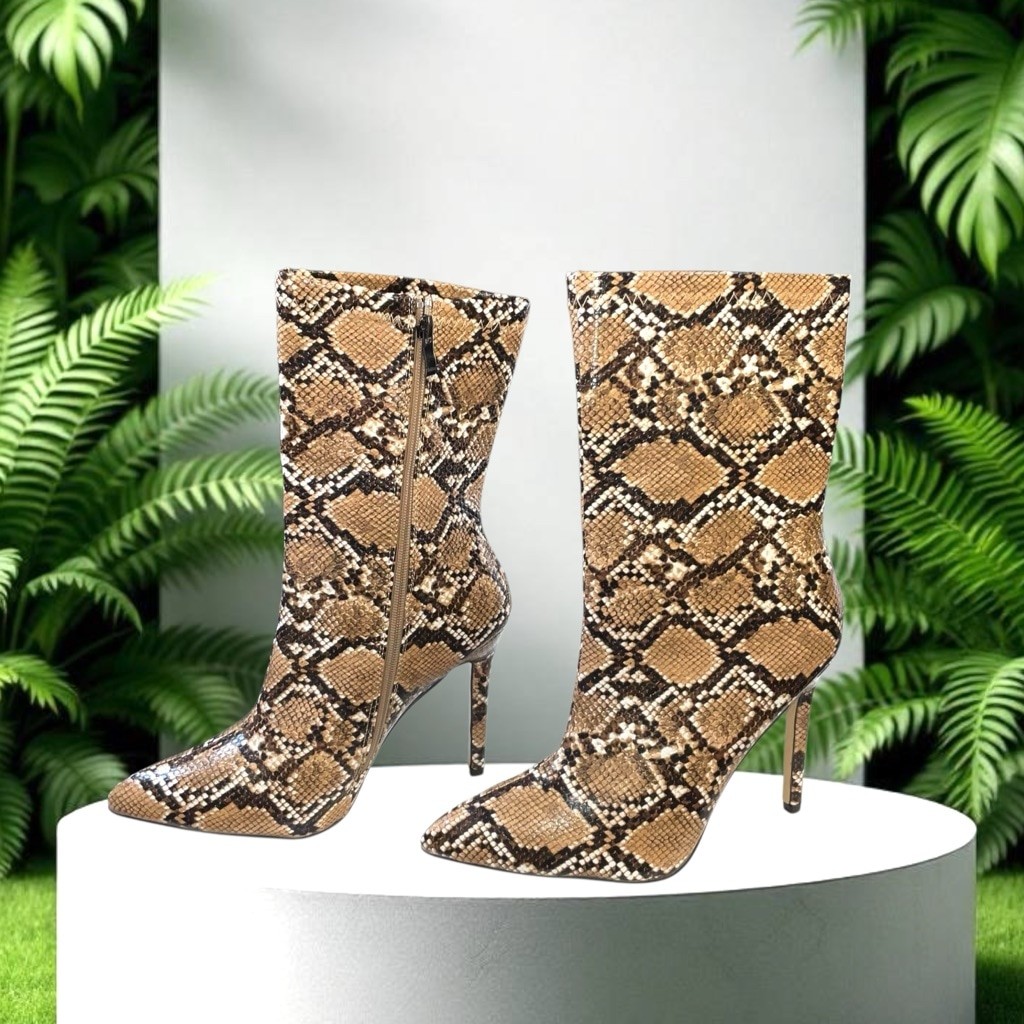 Unknown Brand Snake Print Heeled Mid-Calf Zip Boots Women 42 (Btwn 10-11.5)