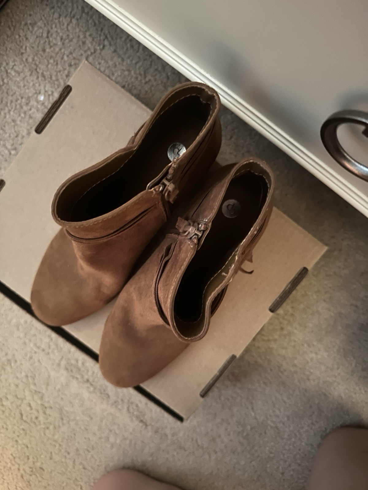 Dressbarn Boots Savana Brown Suede Ankle Bootie, Block Heel, Zip, Tasseled