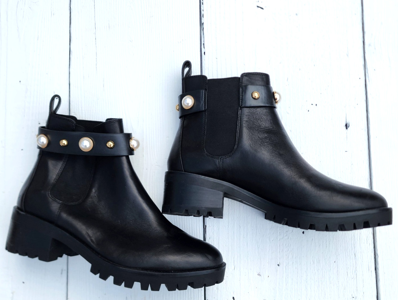 Karl Lagerfeld PARIS Porshay Lug Sole Embellished Leather Combat Boots 9.5 /40.5