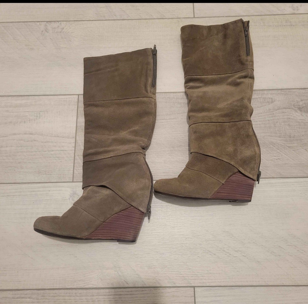 Jeffrey Tyler Sarah Taupe Suede Knee-High Boots