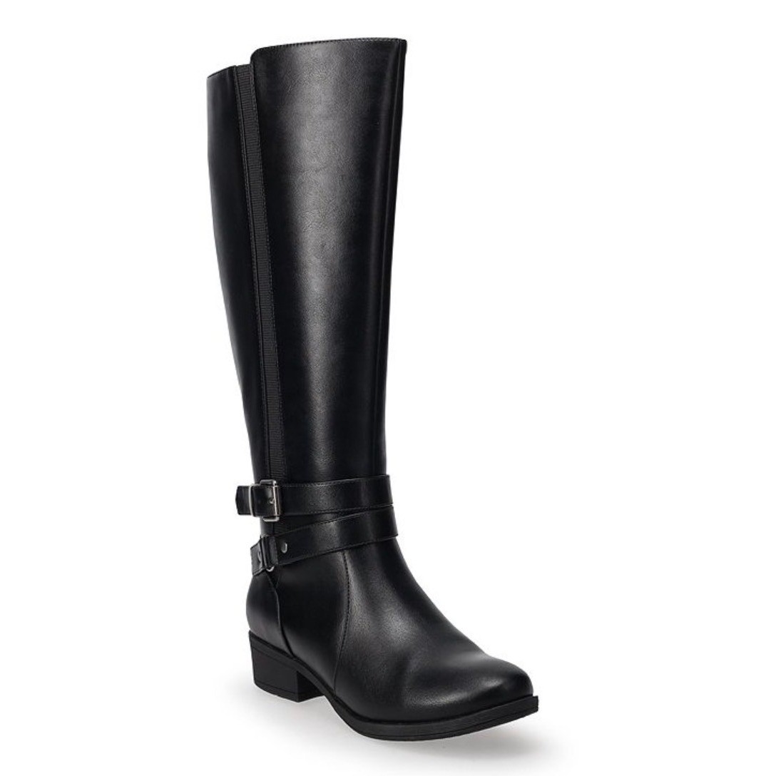 Croft & Barrow Pose Womens Black Knee High Riding Boots Buckle Size 8.5 NEW