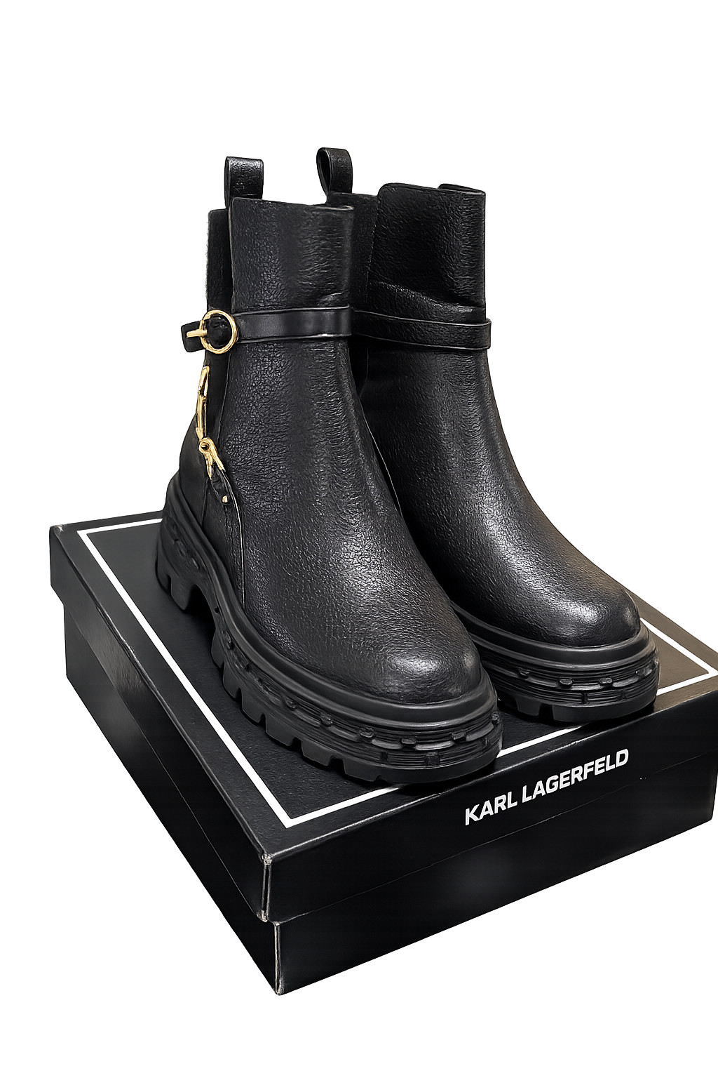 NIB KARL LAGERFELD PARIS Womens Laelith Chunky Lug Soles Booties Black sz 9