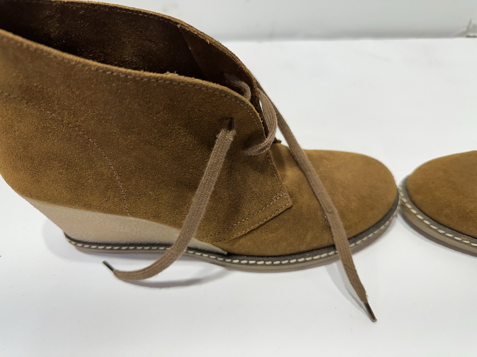 J.CREW Brown Suede Leather Wedge Ankle Boots Lace Up Women’s Comfort Size 9